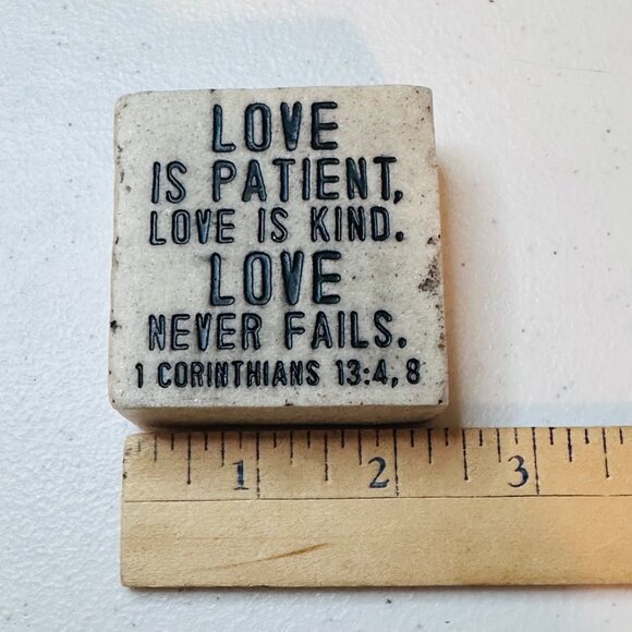 Valentines Day Love is Patient Stone Block Home Decor With 1 Corinthians 13:4, 8 - Picture 3 of 8